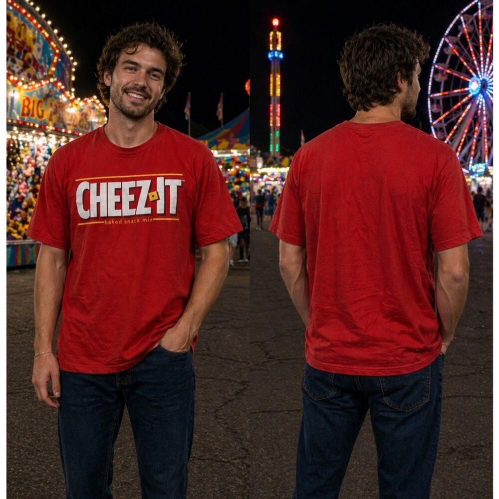 Cheez It Crackers Red Logo T Shirt Men’s Medium 38-40 Snack Tee